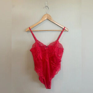 APPLAUSE Vintage Red Lace High Cut Teddy 80s 90s Size‎ 34 Made in the USA NWOT